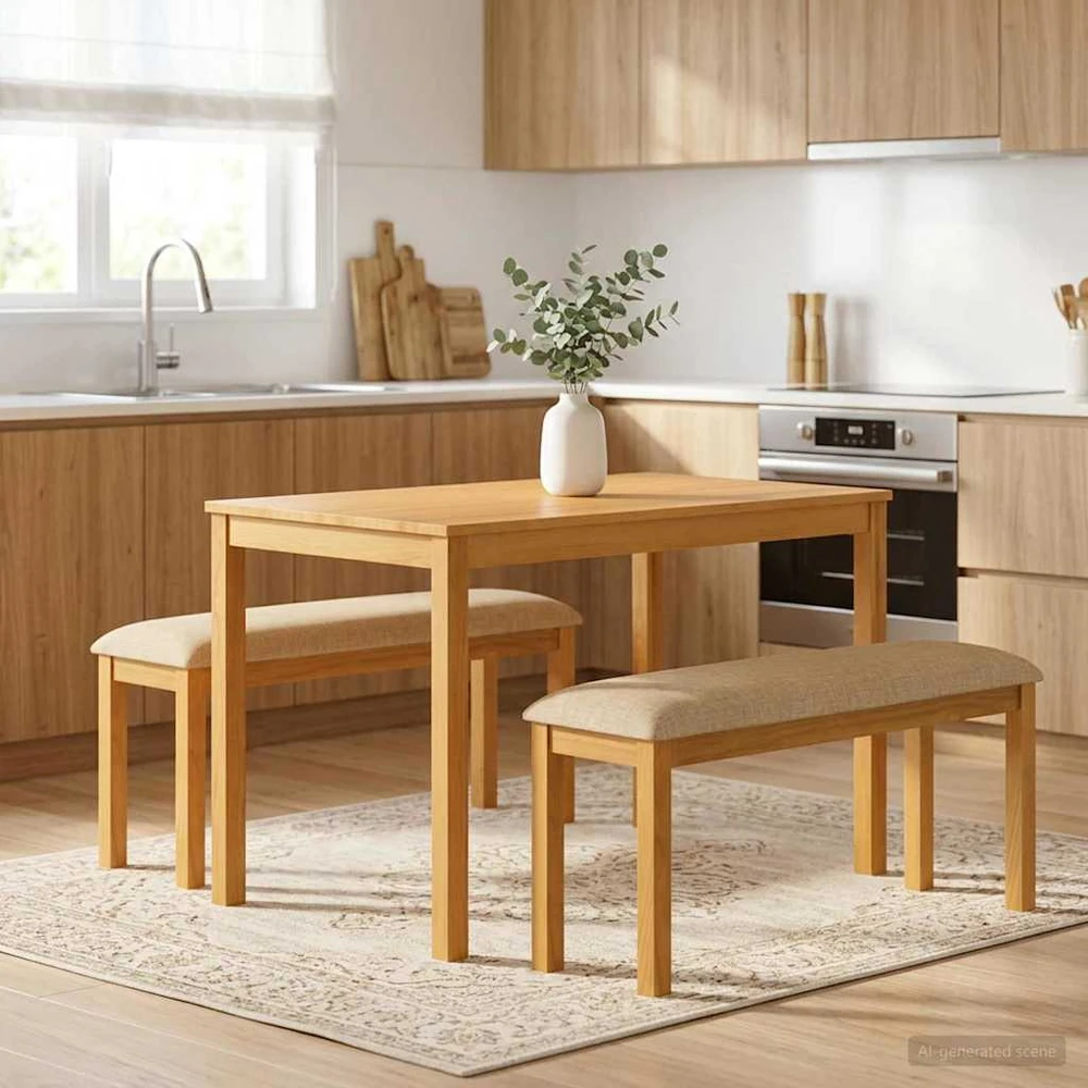 Valgomojo suolas 95 x 32 x 45 cm Kietas ąžuolo medis Smėlio