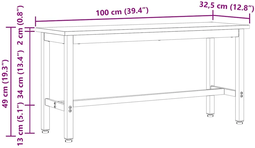 Valgomojo suolas Natūrali 100 x 32,5 x 49 cm