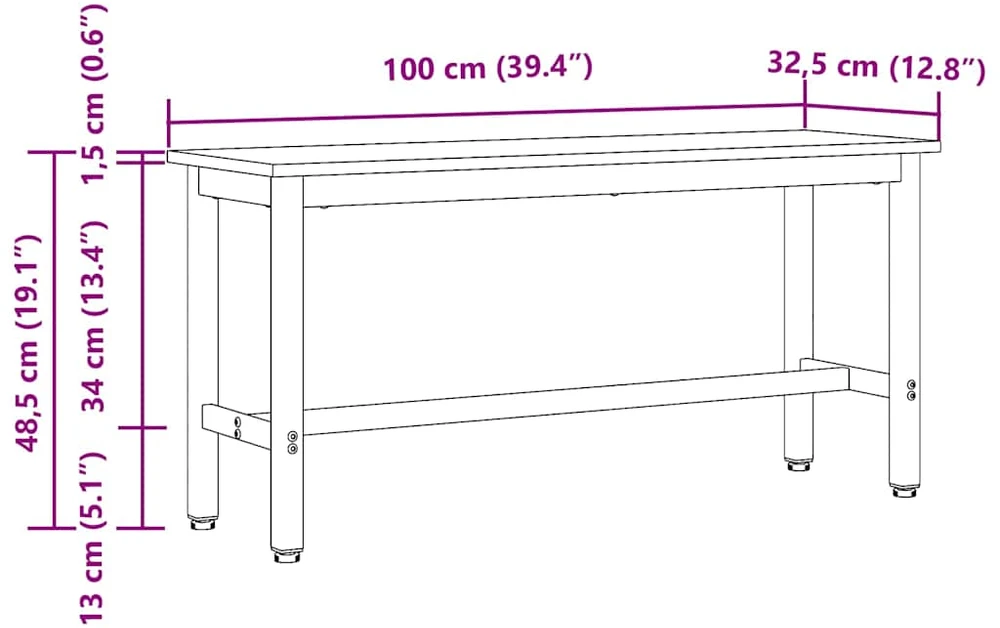 Valgomojo suolas Pilkas Sonoma 100 x 32,5 x 48,5 cm