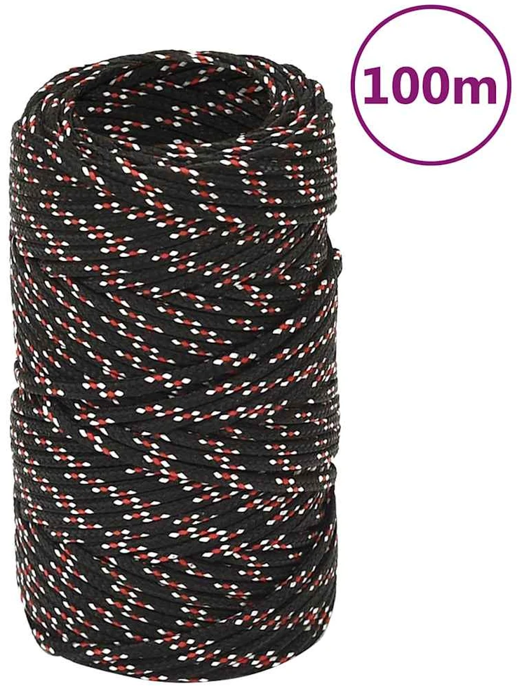 Valties virvė, juodos spalvos, 2mm, 100m, polipropilenas