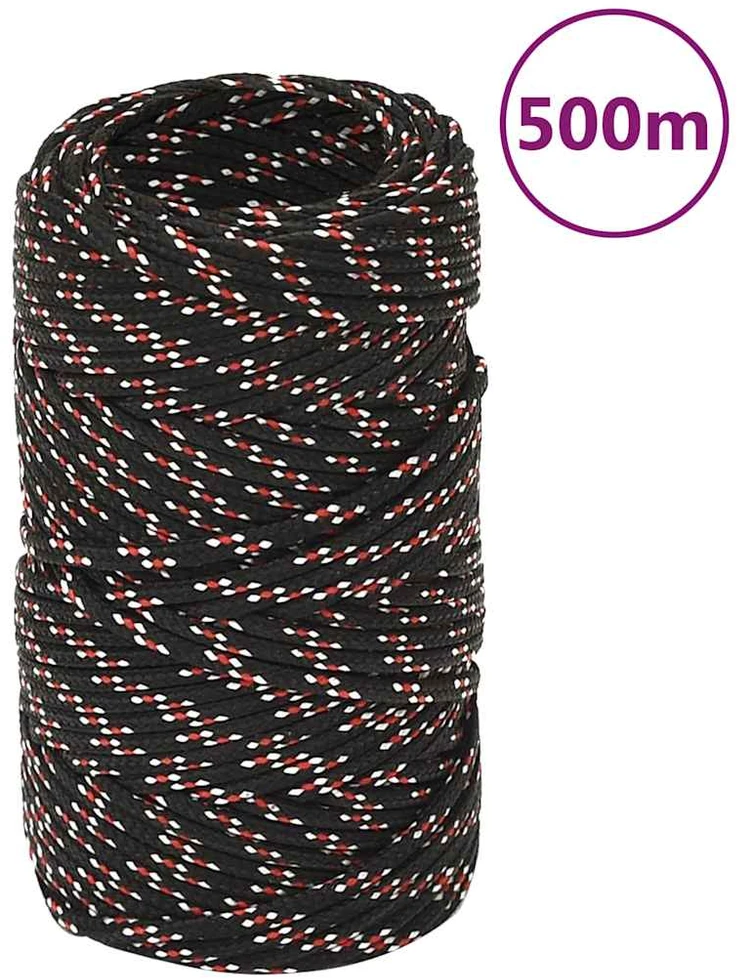 Valties virvė, juodos spalvos, 2mm, 500m, polipropilenas