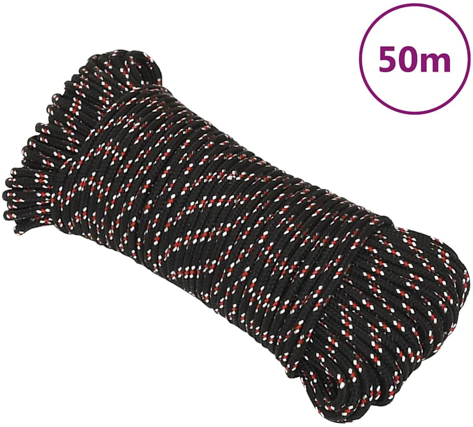 Valties virvė, juodos spalvos, 4mm, 50m, polipropilenas