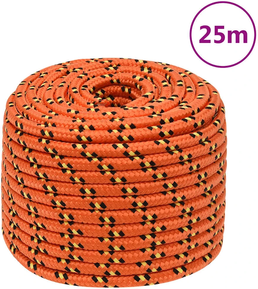 Valties virvė, oranžinės spalvos, 12mm, 25m, polipropilenas