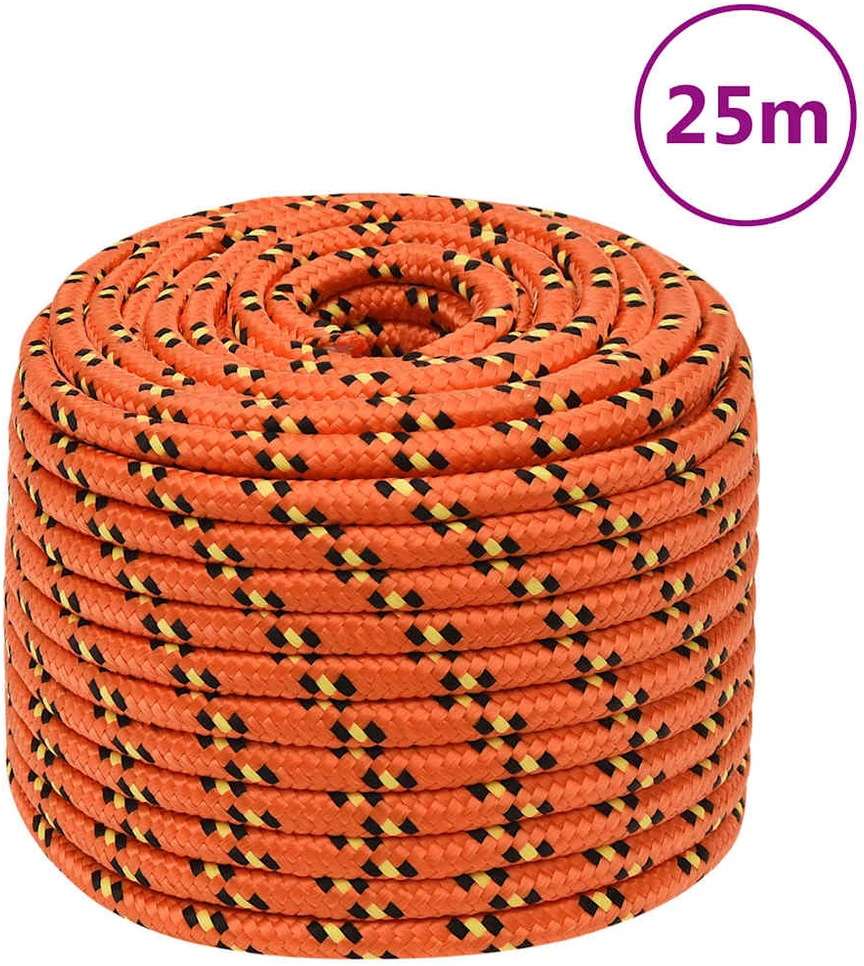 Valties virvė, oranžinės spalvos, 14mm, 25m, polipropilenas