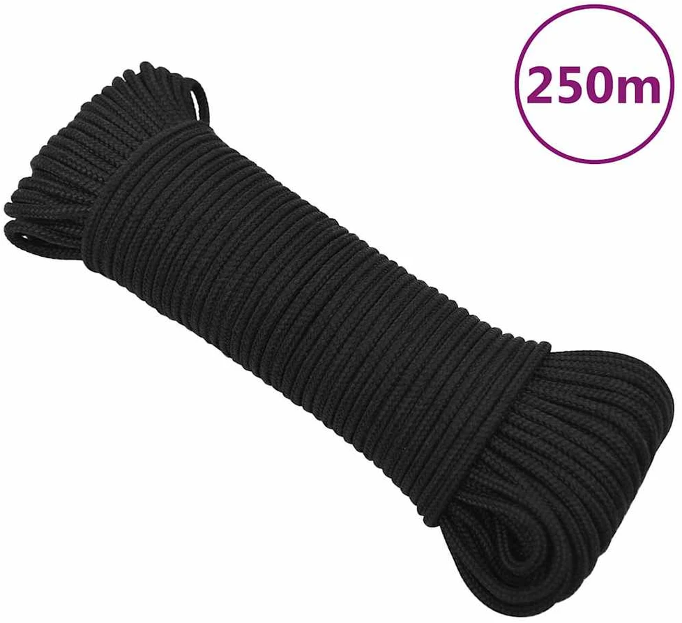 Valties virvė, visiškai juoda, 3mm, 250m, polipropilenas