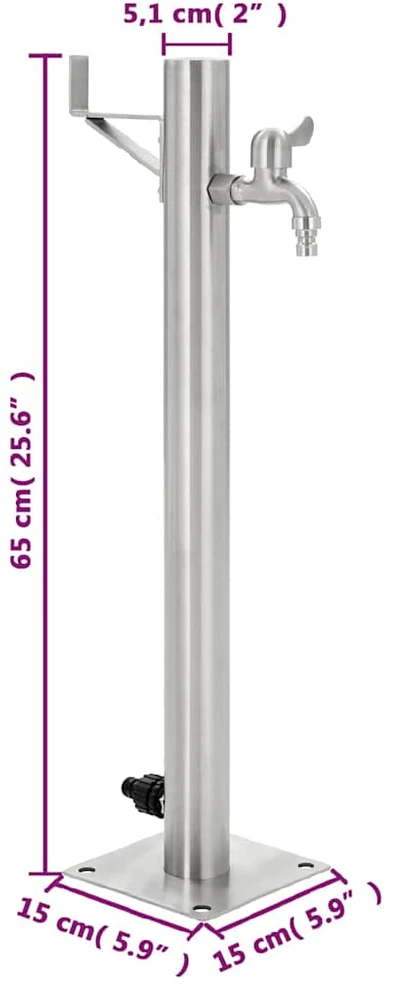Vandens kolonėlė sodui, 65cm, nerūdijantis plienas, apvali