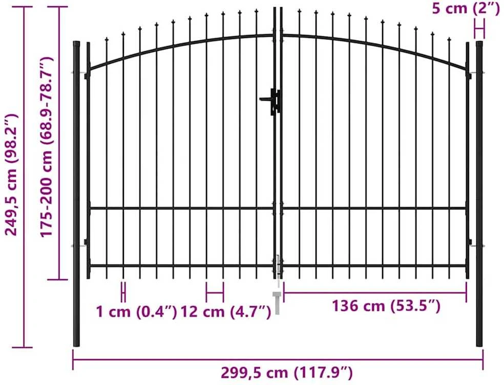 Vartai su smailiais viršugaliais, juodi, 3x2m, plienas