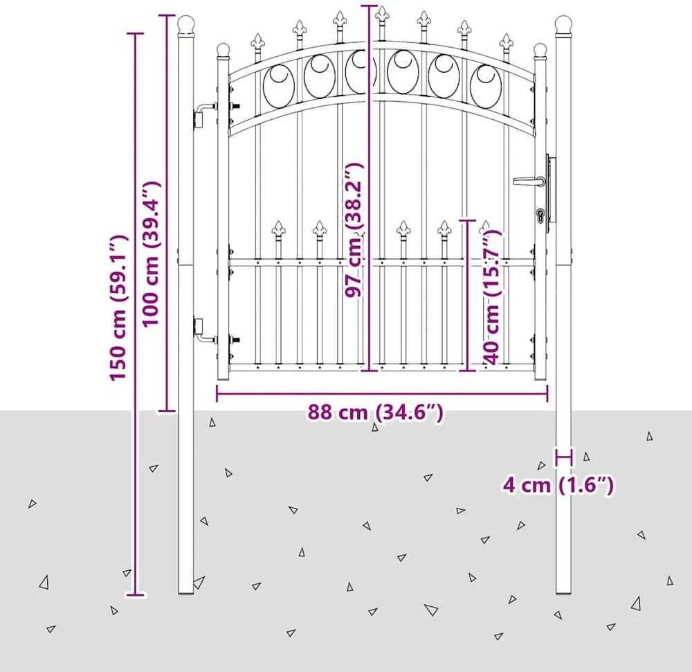 Tvoros vartai su smailiais EMMEN 100 x 100 cm Pilka