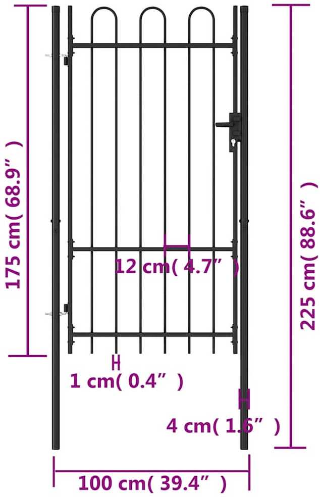 Varteliai su apvaliais viršugaliais, juodi, 1x1,75m, plienas