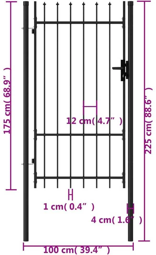 Varteliai su smailiais viršugaliais, juodi, 1x1,75m, plienas