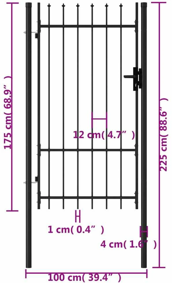 Varteliai su smailiais viršugaliais, juodi, 1x1,75m, plienas
