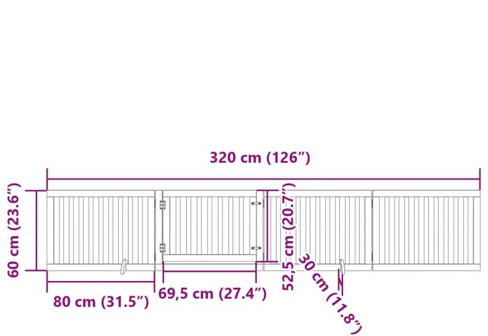 Šunų varteliai su sulankstomomis durelėmis, 4 panelės, 320 cm, tuopos mediena
