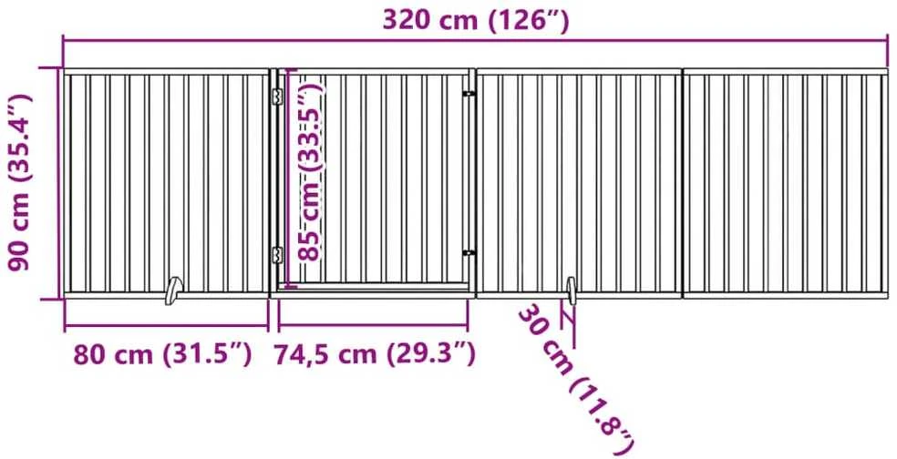 Šuns varteliai su sulankstomomis durelėmis, 4 panelės, rudi, 320 cm, tuopos mediena