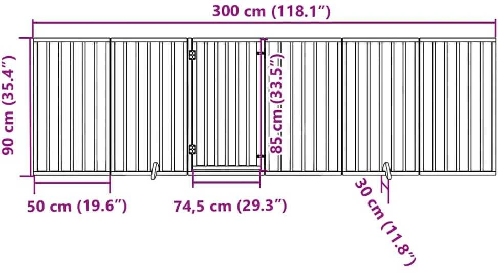 Šuns varteliai su sulankstomomis durelėmis, 6 panelės, balti, 300 cm, tuopos mediena