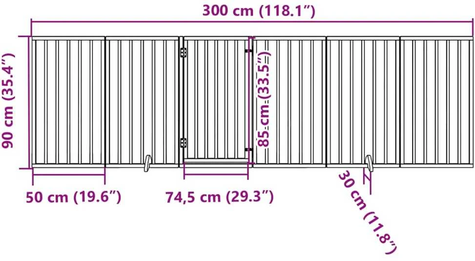 Šuns varteliai su sulankstomomis durelėmis, 6 panelės, rudi, 300 cm, tuopos mediena
