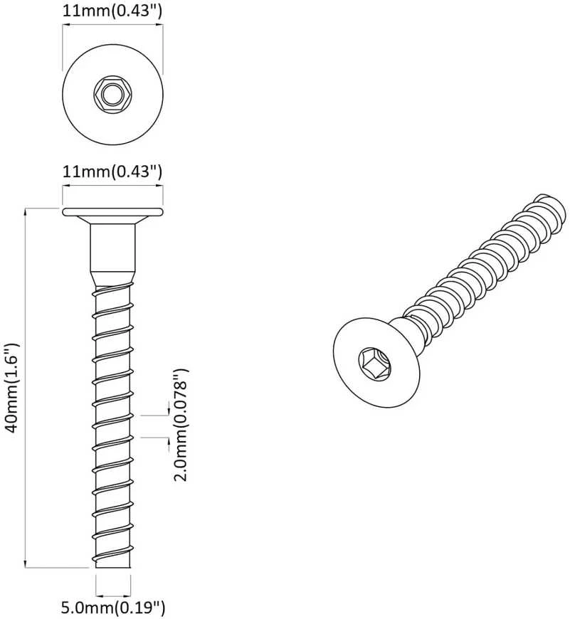 Varžtas 2 vnt. Cinkuota 5 x 40 mm Geležis
