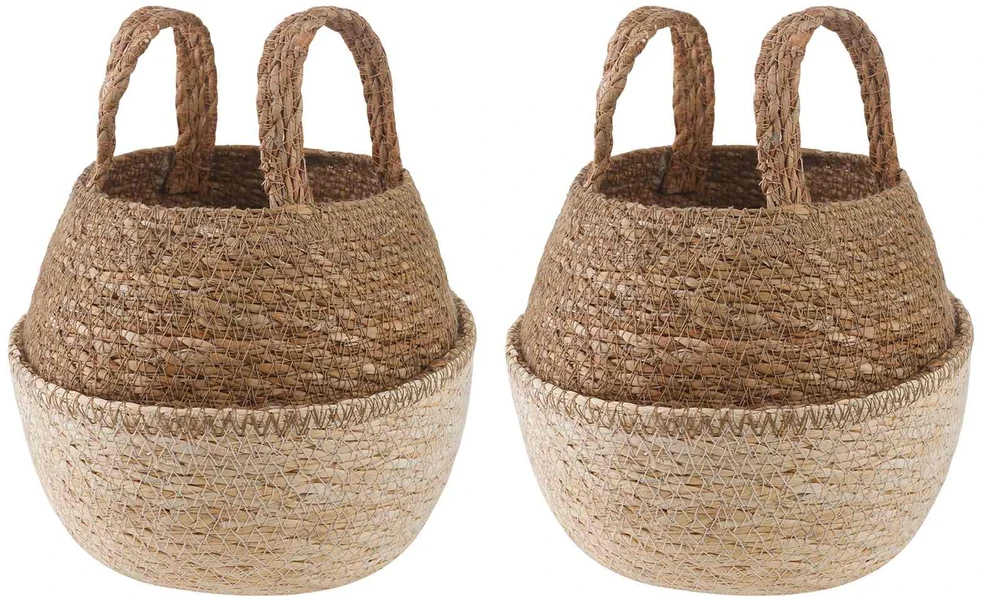 Vazonas su rankenomis 2 vnt. Balta Ø 22 x 20 cm 100% Jūros žolė