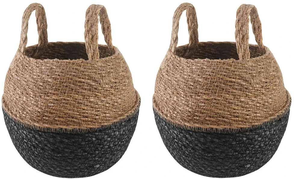 Vazonas su rankenomis 2 vnt. Juoda Ø 22 x 20 cm 100% Jūros žolė