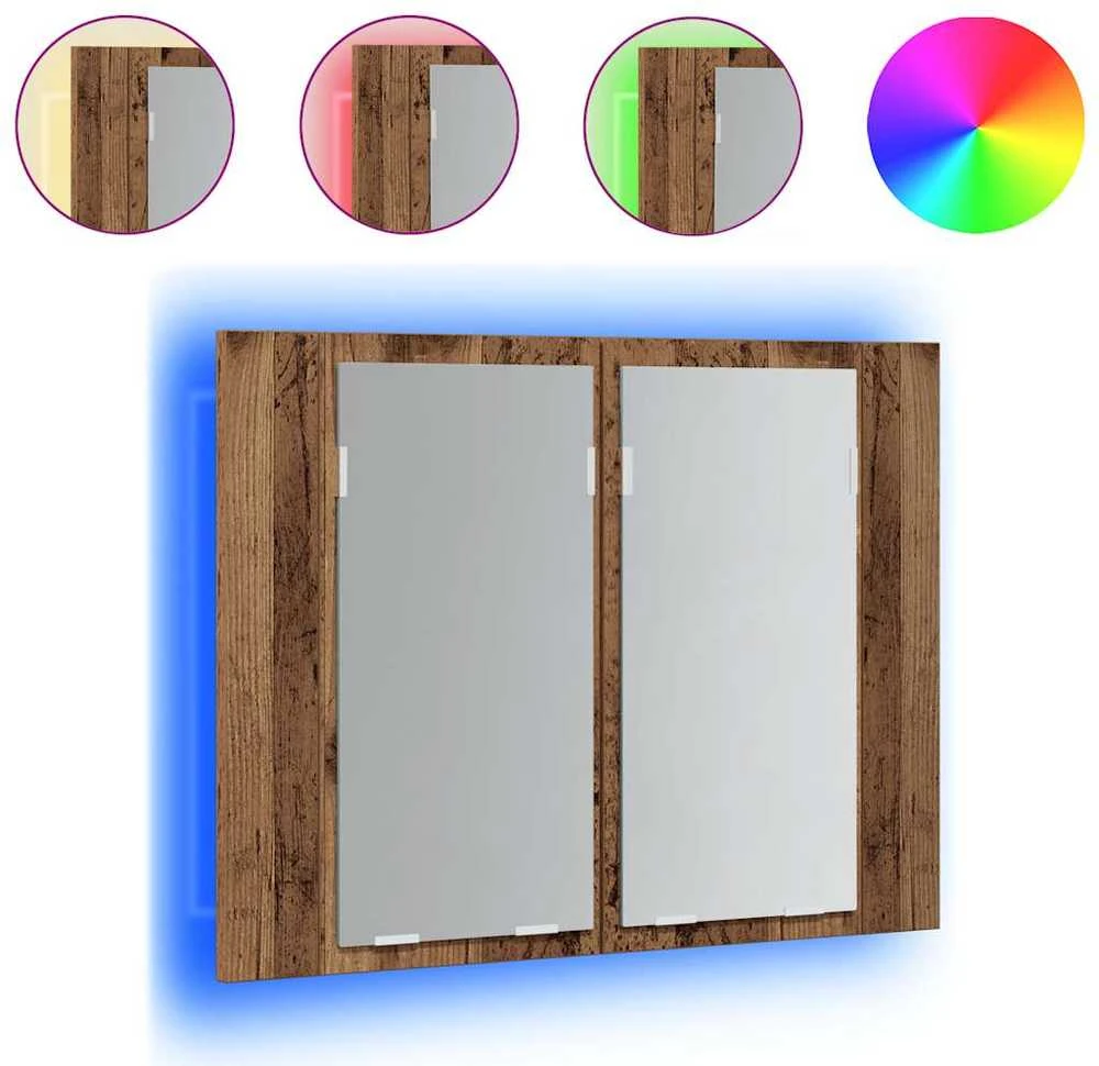 Veidrodinė LED spintelė, medienos, 60x12x45cm, apdirbta mediena