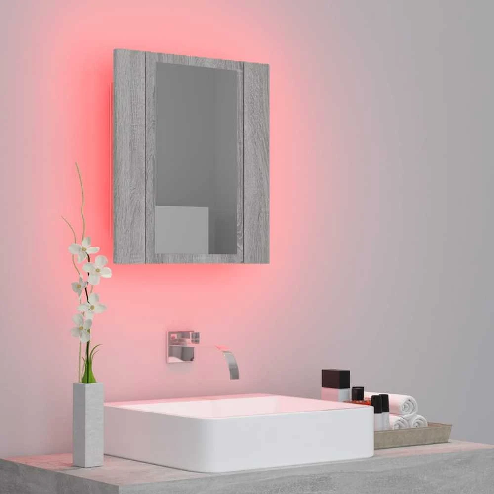 Veidrodinė LED vonios spintelė, pilka, 40x12x45cm, mediena