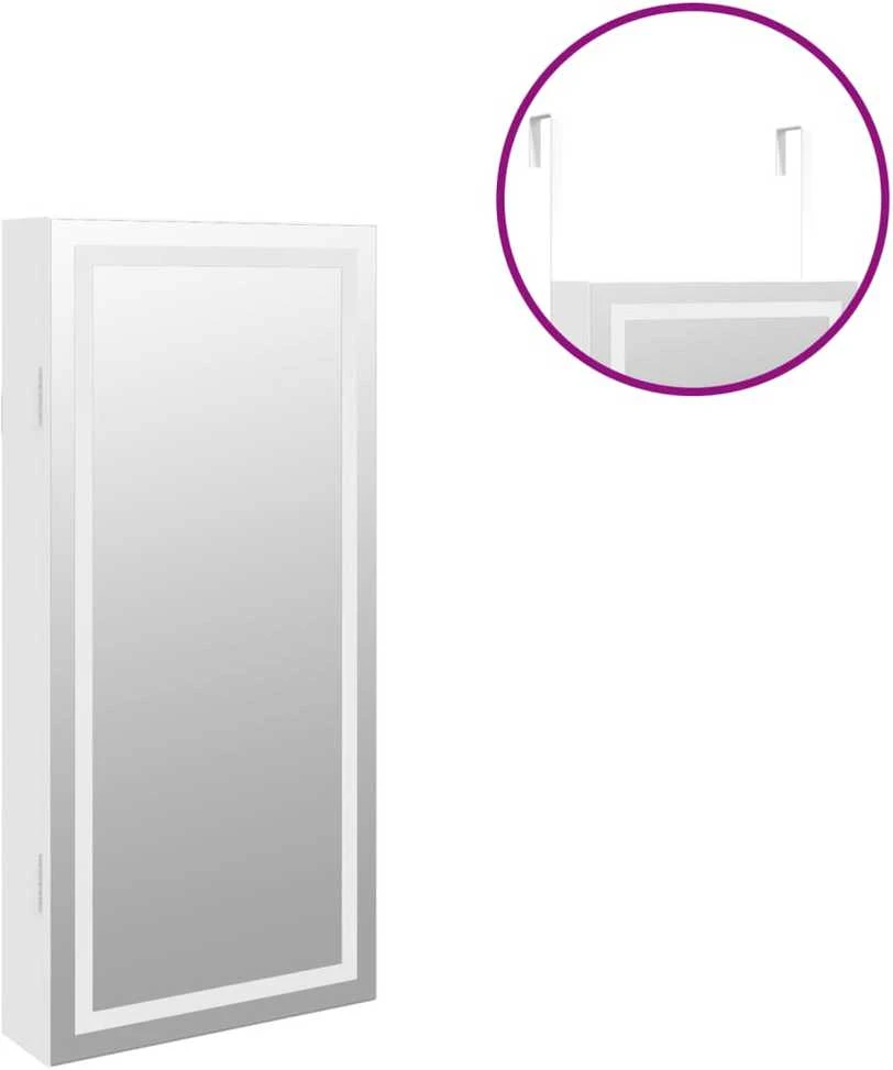 Veidrodinė papuošalų spintelė su LED apšvietimu, baltos spalvos