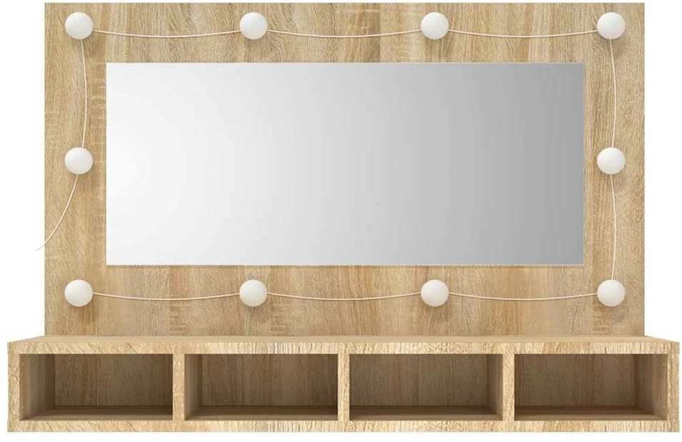 Veidrodinė spintelė su LED apšvietimu, ąžuolo, 90x31,5x62cm