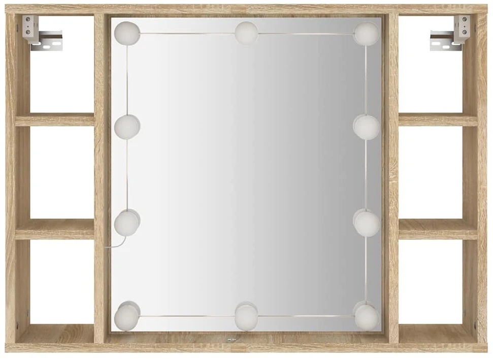 Veidrodinė spintelė su LED apšvietimu, ąžuolo, 76x15x55cm