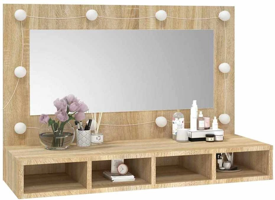 Veidrodinė spintelė su LED apšvietimu, ąžuolo, 90x31,5x62cm