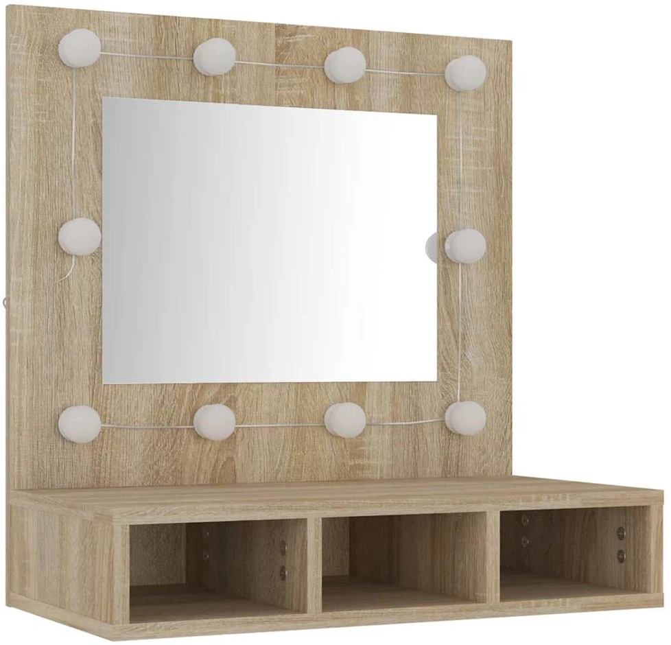 Veidrodinė spintelė su LED apšvietimu, ąžuolo, 60x31,5x62cm