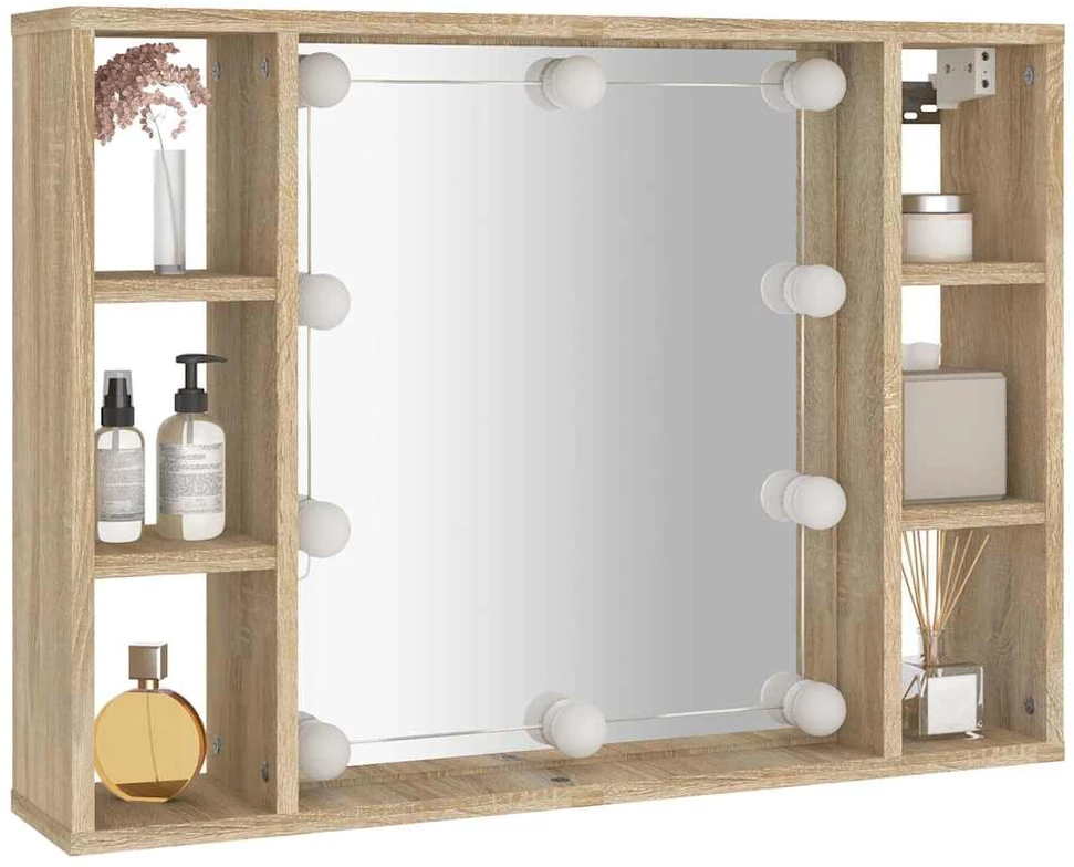 Veidrodinė spintelė su LED apšvietimu, ąžuolo, 76x15x55cm