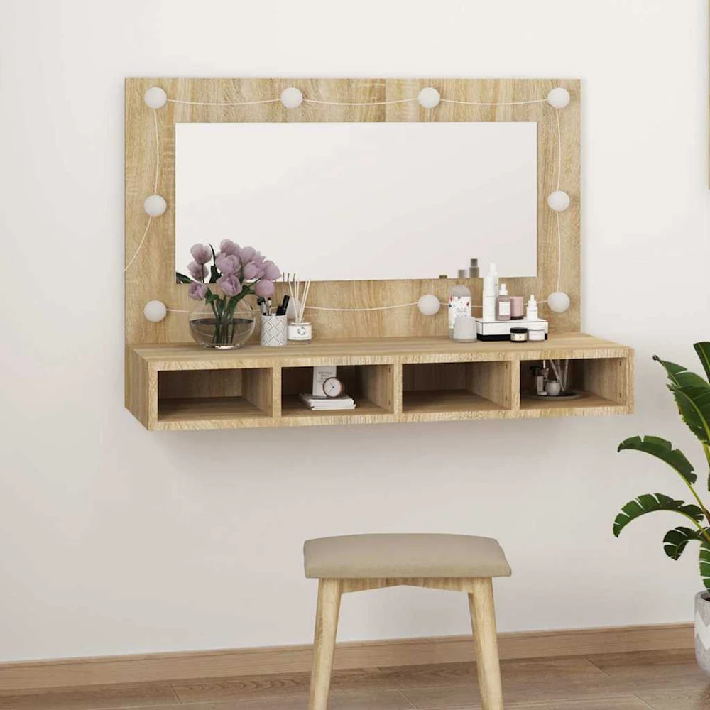 Veidrodinė spintelė su LED apšvietimu, ąžuolo, 90x31,5x62cm