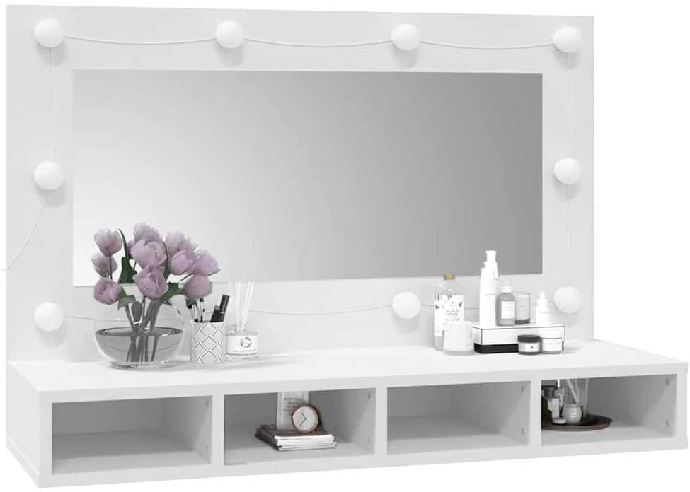 Veidrodinė spintelė su LED apšvietimu, balta, 90x31,5x62cm