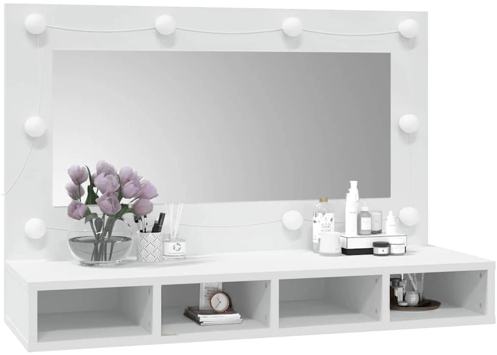 Veidrodinė spintelė su LED apšvietimu, balta, 90x31,5x62cm