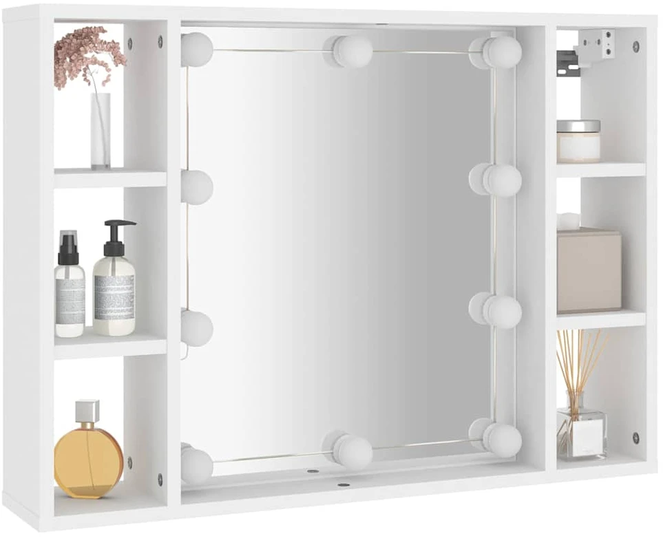Veidrodinė spintelė su LED apšvietimu, balta, 76x15x55cm