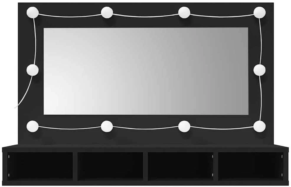 Veidrodinė spintelė su LED apšvietimu, juoda, 90x31,5x62cm