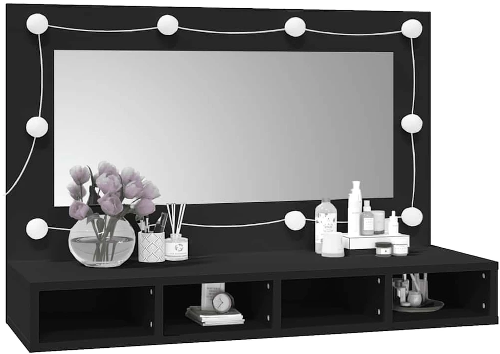 Veidrodinė spintelė su LED apšvietimu, juoda, 90x31,5x62cm