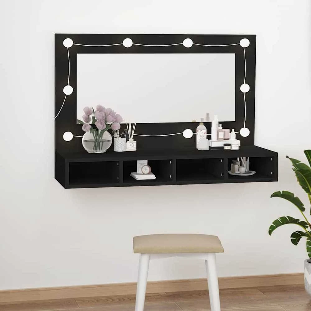 Veidrodinė spintelė su LED apšvietimu, juoda, 90x31,5x62cm
