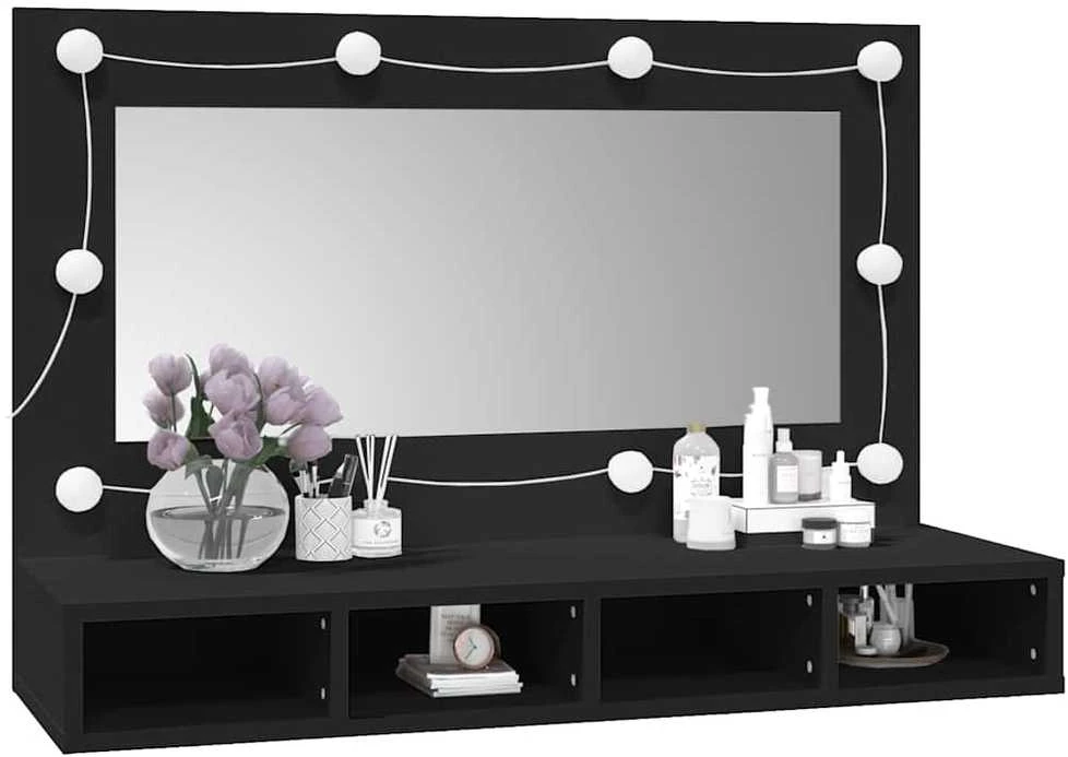 Veidrodinė spintelė su LED apšvietimu, juoda, 90x31,5x62cm