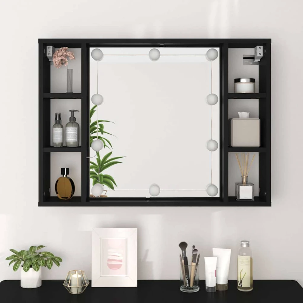 Veidrodinė spintelė su LED apšvietimu, juoda, 76x15x55cm