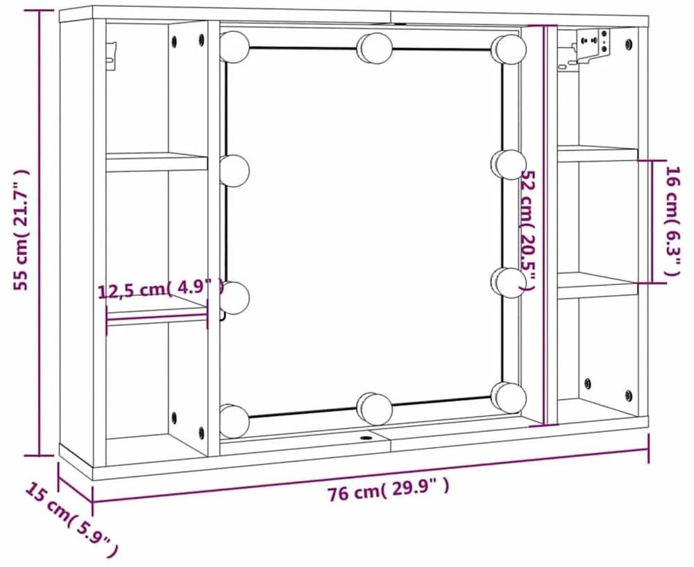 Veidrodinė spintelė su LED apšvietimu, juoda, 76x15x55cm