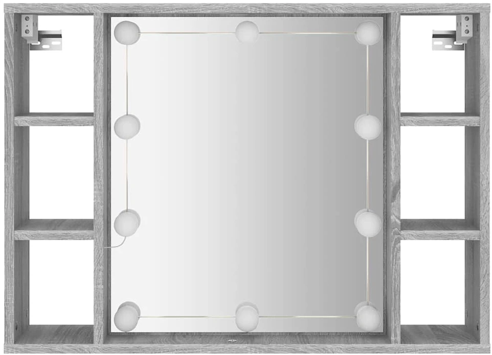 Veidrodinė spintelė su LED apšvietimu, pilka ąžuolo, 76x15x55cm