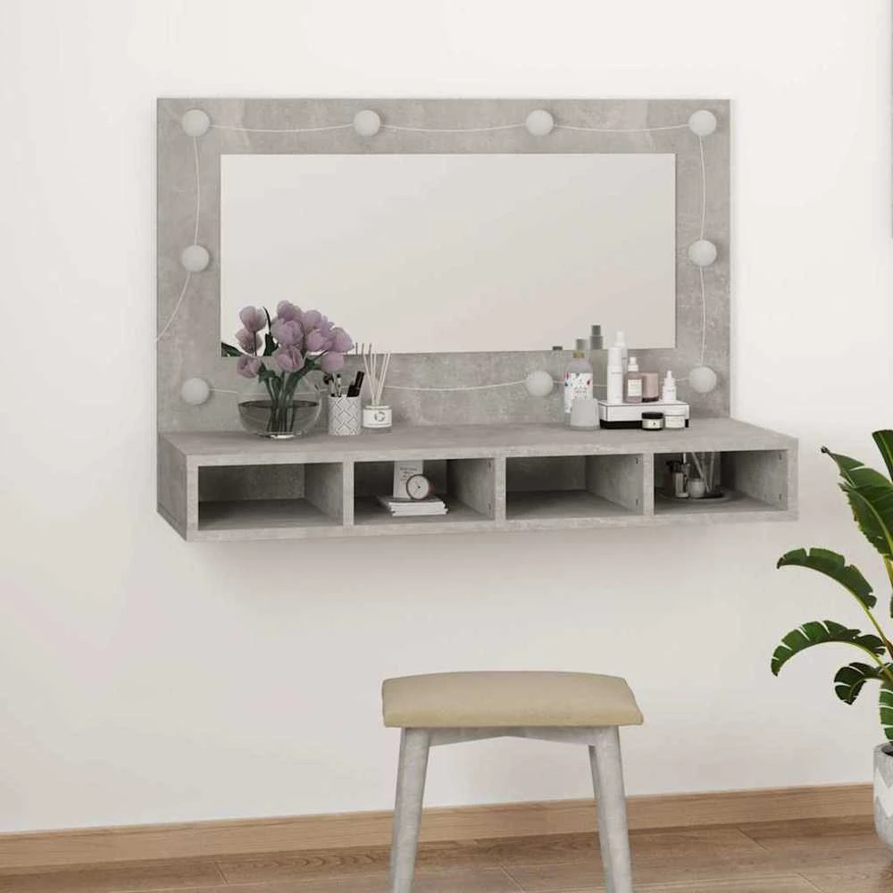 Veidrodinė spintelė su LED apšvietimu, pilka, 90x31,5x62cm
