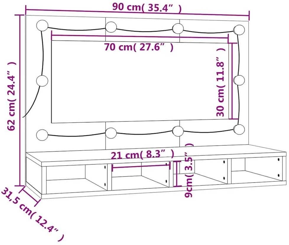 Veidrodinė spintelė su LED apšvietimu, pilka, 90x31,5x62cm