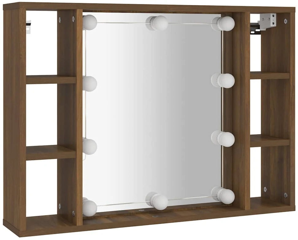 Veidrodinė spintelė su LED apšvietimu, ruda ąžuolo, 76x15x55cm