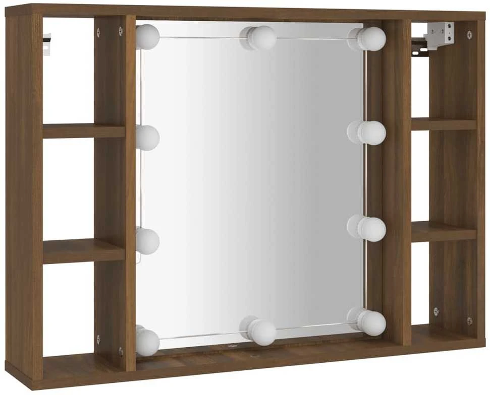 Veidrodinė spintelė su LED apšvietimu, ruda ąžuolo, 76x15x55cm
