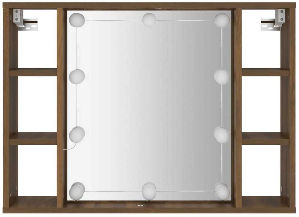 Veidrodinė spintelė su LED apšvietimu, ruda ąžuolo, 76x15x55cm