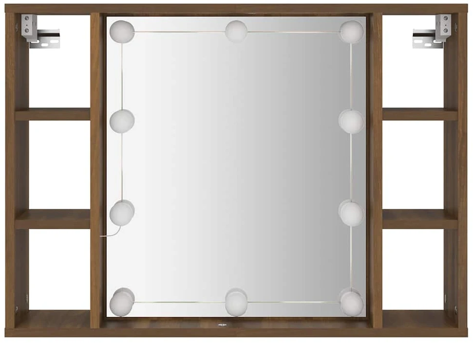Veidrodinė spintelė su LED apšvietimu, ruda ąžuolo, 76x15x55cm