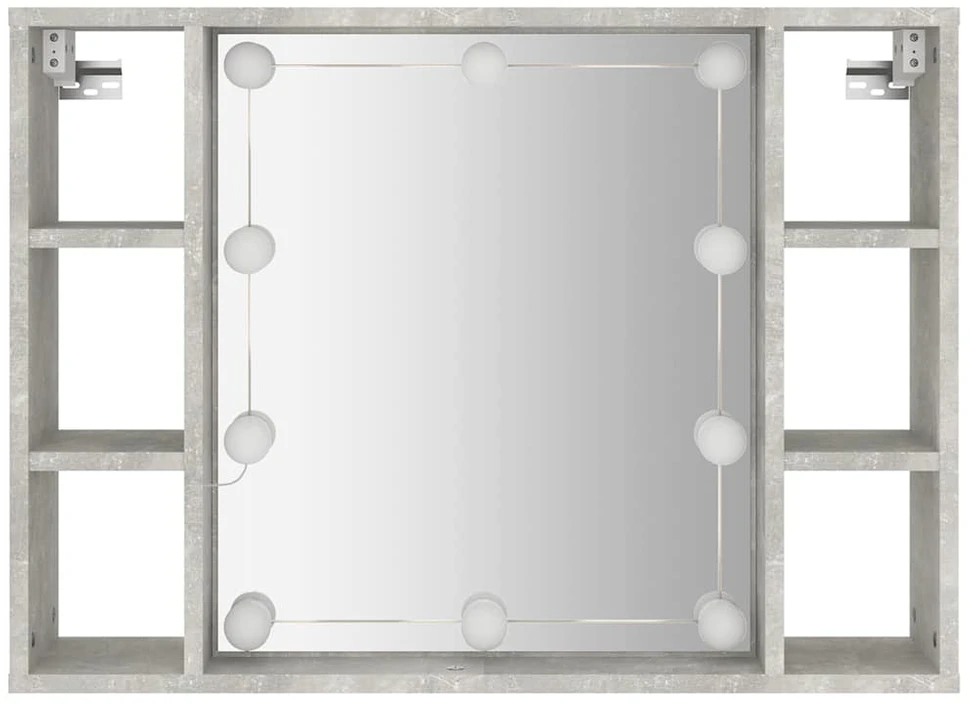 Veidrodinė spintelė su LED, betono pilka, 76x15x55cm