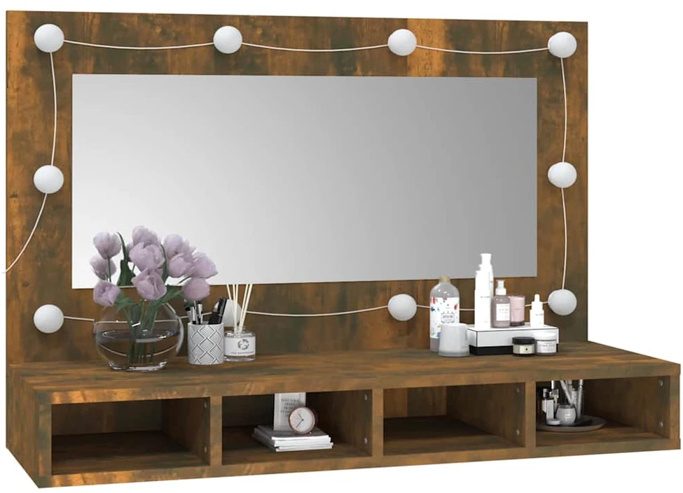 Veidrodinė spintelė su LED, dūminio ąžuolo, 90x31,5x62cm