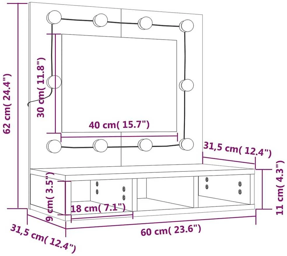 Veidrodinė spintelė su LED, dūminio ąžuolo, 60x31,5x62cm